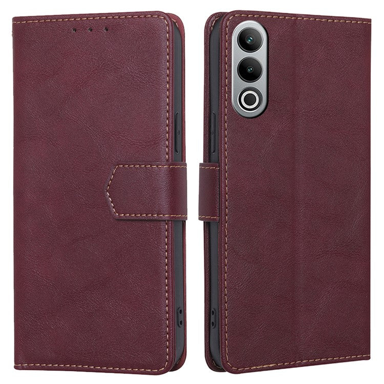 For OnePlus Nord CE4 5G Case RFID Blocking Leather Cover Cowhide Texture Phone Shell - Wine Red