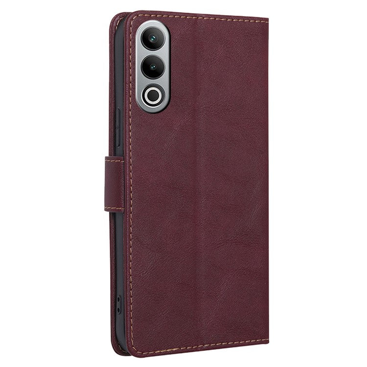 For OnePlus Nord CE4 5G Case RFID Blocking Leather Cover Cowhide Texture Phone Shell - Wine Red