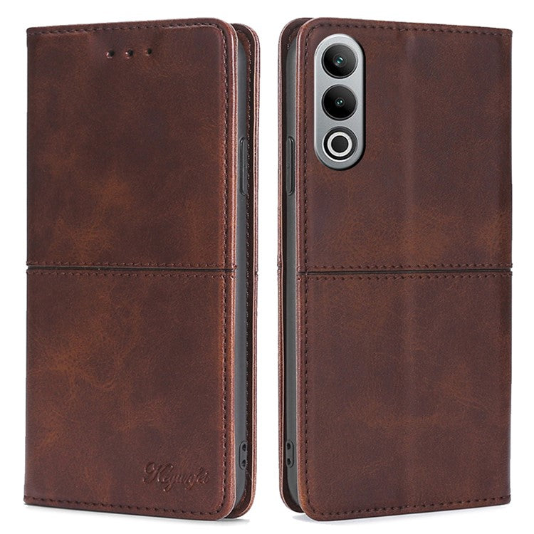 For OnePlus Nord CE4 5G Case Cowhide Texture PU Leather Magnetic Auto Closed Phone Cover - Dark Brown