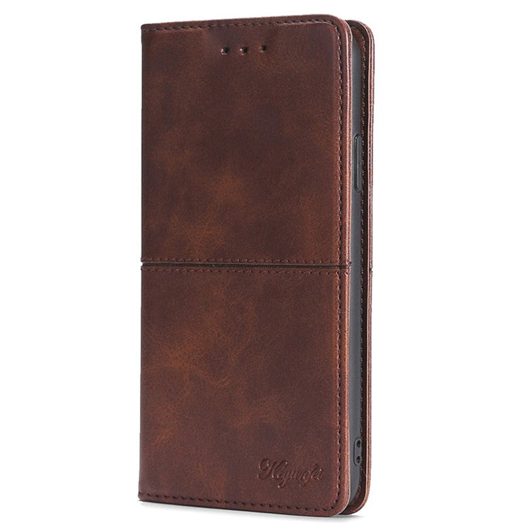 For OnePlus Nord CE4 5G Case Cowhide Texture PU Leather Magnetic Auto Closed Phone Cover - Dark Brown