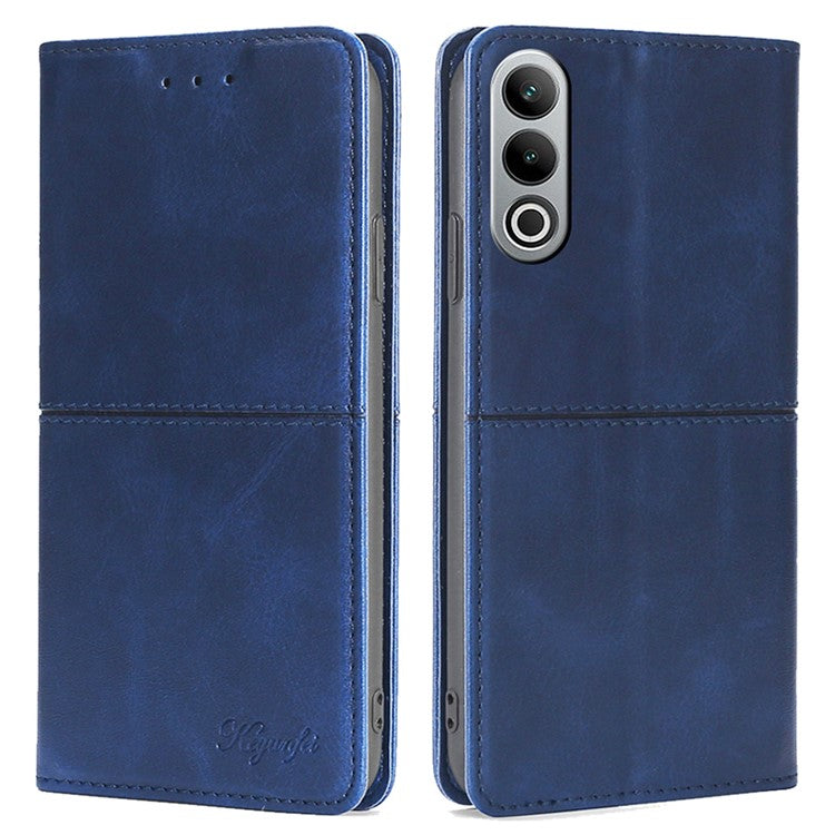 For OnePlus Nord CE4 5G Case Cowhide Texture PU Leather Magnetic Auto Closed Phone Cover - Blue