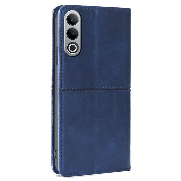 For OnePlus Nord CE4 5G Case Cowhide Texture PU Leather Magnetic Auto Closed Phone Cover - Blue
