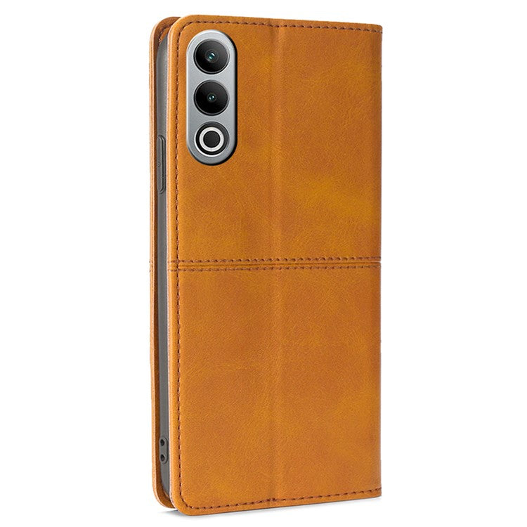 For OnePlus Nord CE4 5G Case Cowhide Texture PU Leather Magnetic Auto Closed Phone Cover - Light Brown
