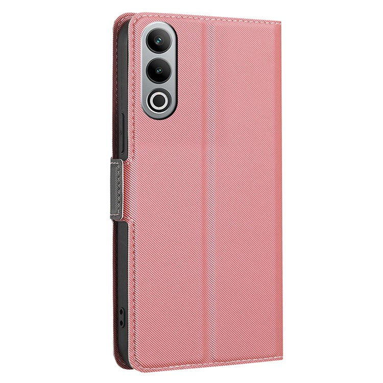 For OnePlus Nord CE4 5G Case Leather Card Holders Twill Texture Phone Protective Cover - Pink