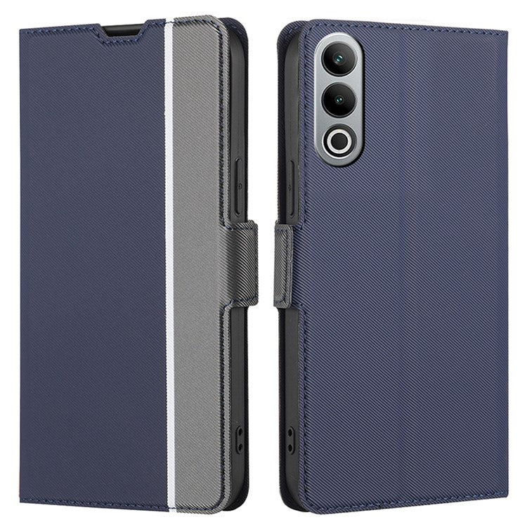 For OnePlus Nord CE4 5G Case Leather Card Holders Twill Texture Phone Protective Cover - Blue