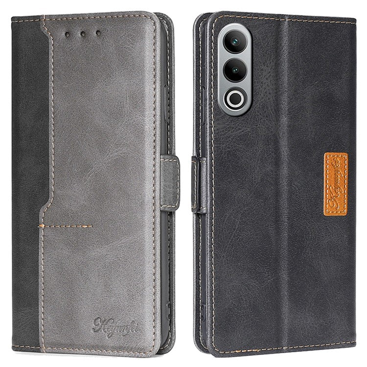For OnePlus Nord CE4 5G Wholesale Phone Cases Color Splicing Leather Wallet Cover - Black+Grey