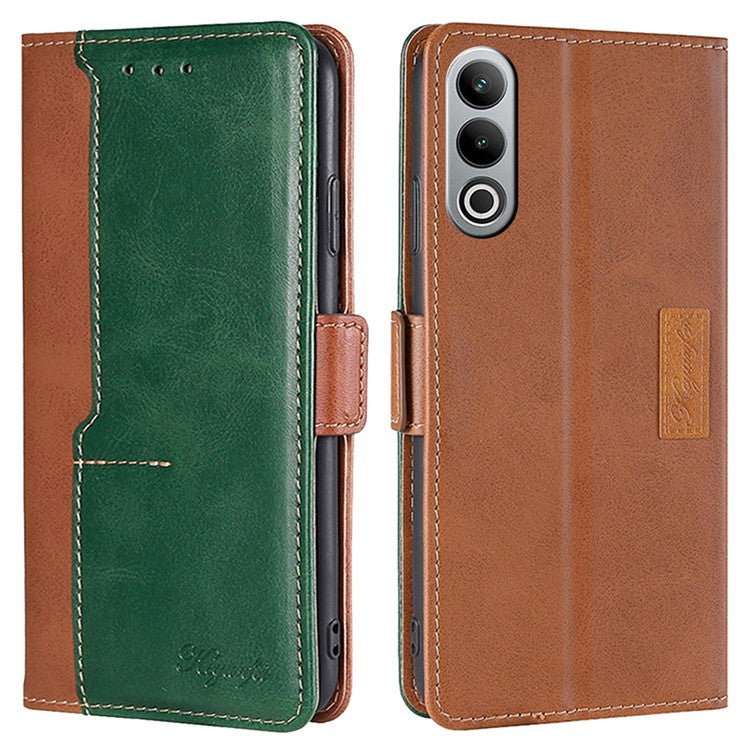 For OnePlus Nord CE4 5G Wholesale Phone Cases Color Splicing Leather Wallet Cover - Light Brown+Green