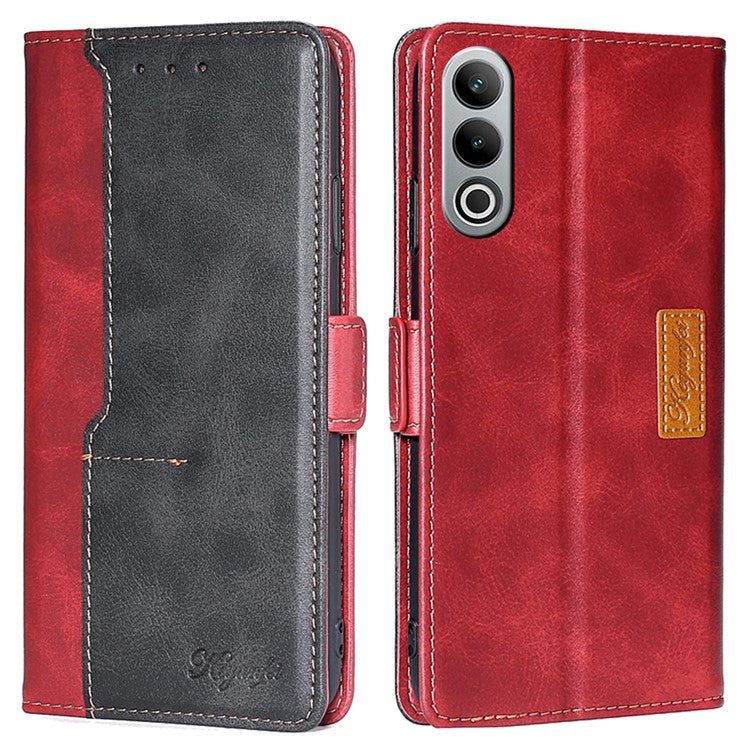 For OnePlus Nord CE4 5G Wholesale Phone Cases Color Splicing Leather Wallet Cover - Black+Red