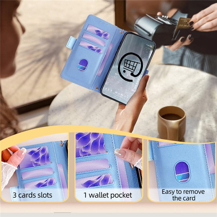 For OnePlus Nord CE4 5G Wallet Case RFID Blocking Card Holder Phone Cover with 2 Straps - Blue