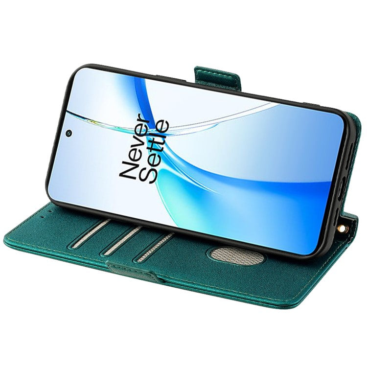 For OnePlus Nord CE4 5G Wallet Case RFID Blocking Card Holder Phone Cover with 2 Straps - Green