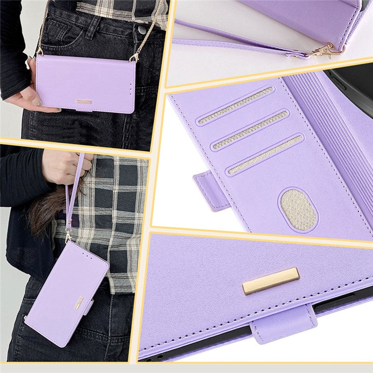 For OnePlus Nord CE4 5G Wallet Case RFID Blocking Card Holder Phone Cover with 2 Straps - Purple