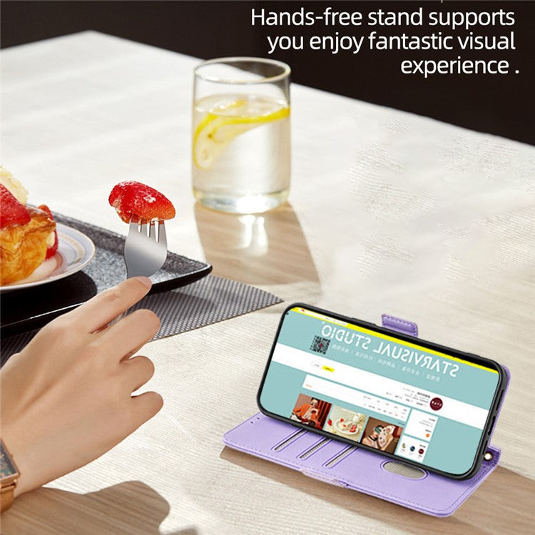 For OnePlus Nord CE4 5G Wallet Case RFID Blocking Card Holder Phone Cover with 2 Straps - Purple