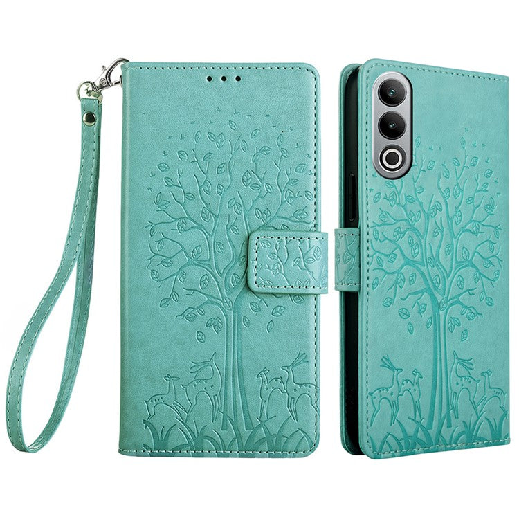 For OnePlus Nord CE4 5G Case PU Leather Stand Bookstyle Phone Cover Deer Tree Imprinted - Green