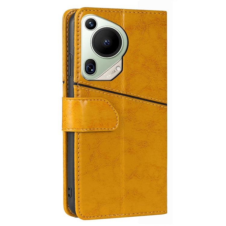 For Huawei Pura 70 Ultra Case PU Leather Bookstyle Folding Stand Geometric Splicing Phone Cover - Yellow