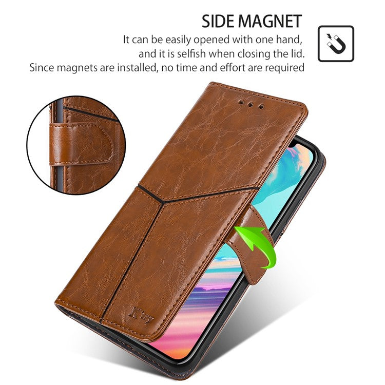 For Huawei Pura 70 Ultra Case PU Leather Bookstyle Folding Stand Geometric Splicing Phone Cover - Light Brown