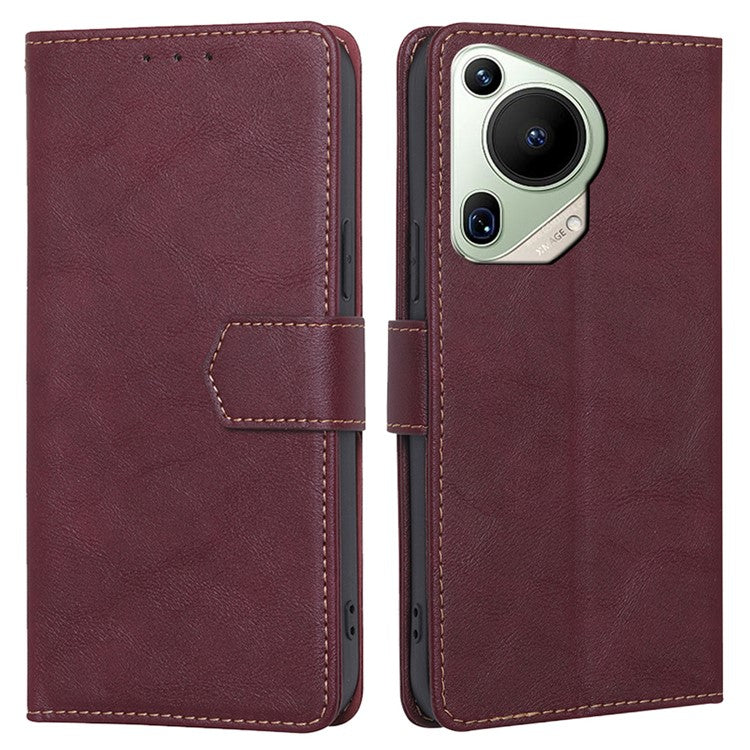 For Huawei Pura 70 Ultra Leather Case RFID Blocking Magnetic Clasp Phone Cover - Wine Red