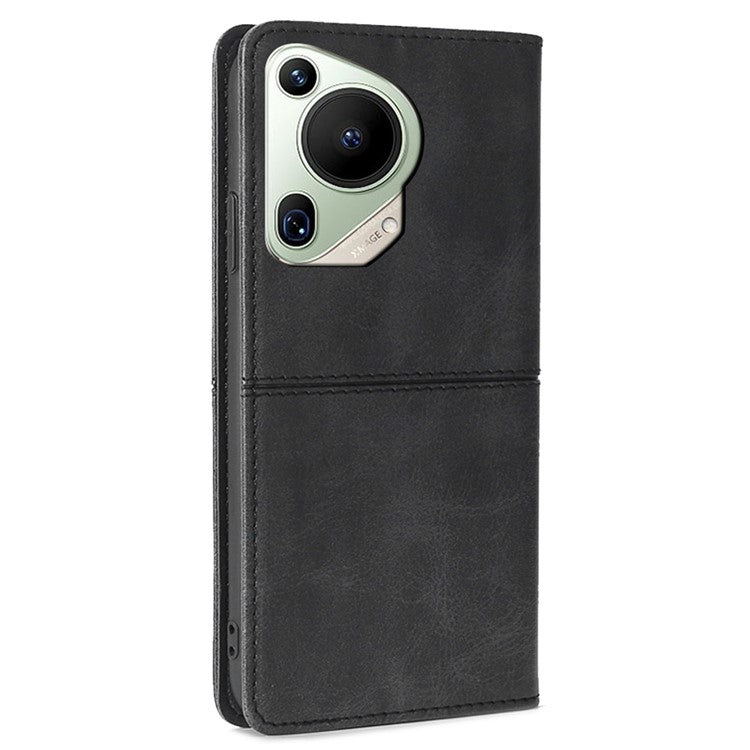 For Huawei Pura 70 Ultra Leather Case Magnetic Closure Full Protection Book Folio Design Phone Cover - Black