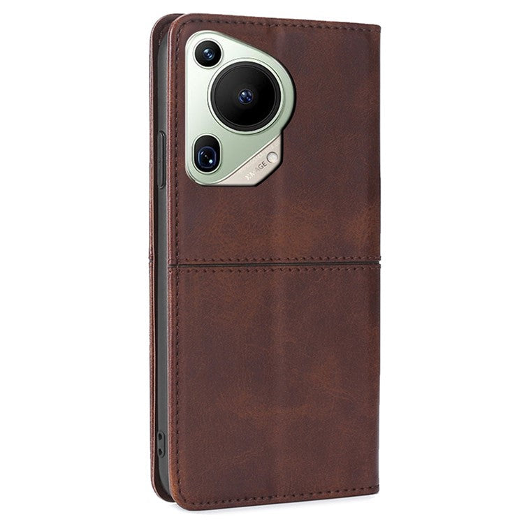 For Huawei Pura 70 Ultra Leather Case Magnetic Closure Full Protection Book Folio Design Phone Cover - Dark Brown