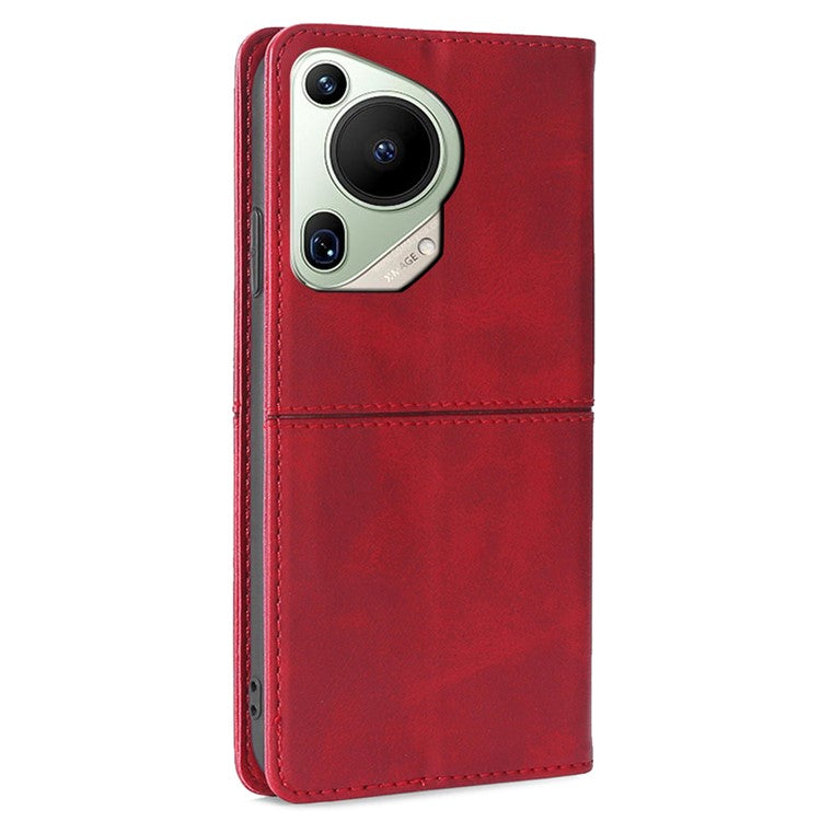For Huawei Pura 70 Ultra Leather Case Magnetic Closure Full Protection Book Folio Design Phone Cover - Red