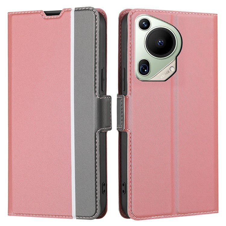 For Huawei Pura 70 Ultra Phone Ultra Case Anti-Scratch Twill Texture Leather Folio Flip Cover - Pink