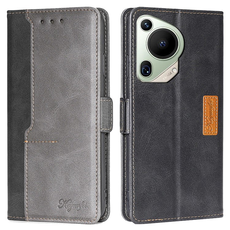 For Huawei Pura 70 Ultra Dual Color Splicing Case Leather Wallet Phone Cover - Black+Grey