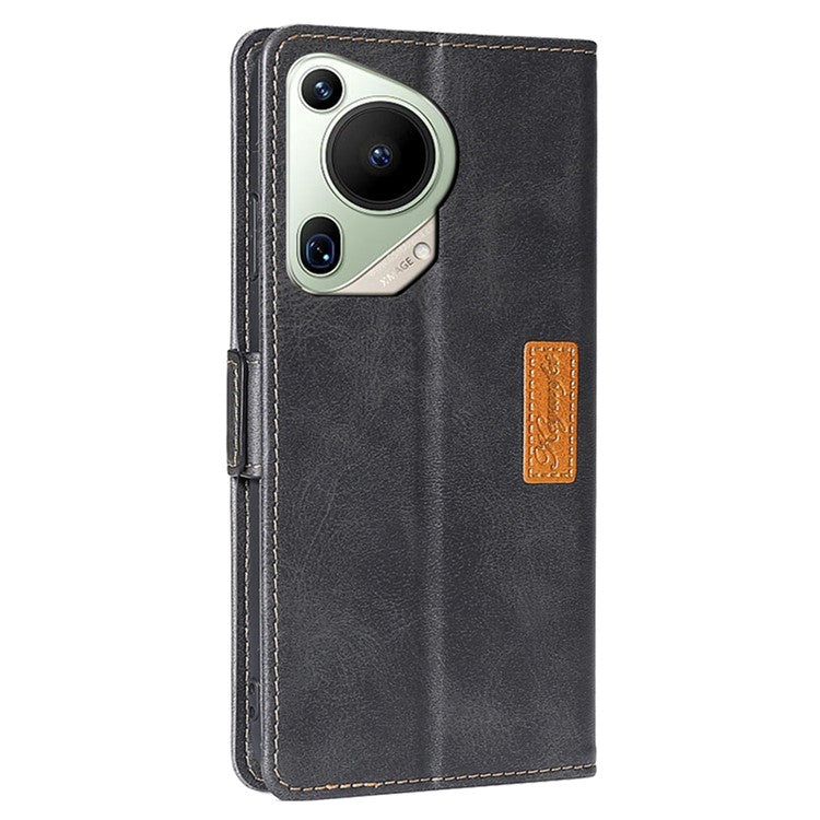 For Huawei Pura 70 Ultra Dual Color Splicing Case Leather Wallet Phone Cover - Black+Grey