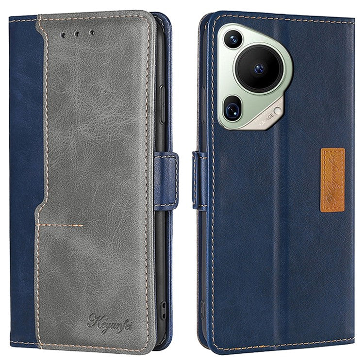 For Huawei Pura 70 Ultra Dual Color Splicing Case Leather Wallet Phone Cover - Blue+Grey