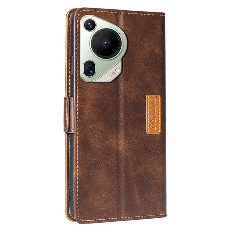 For Huawei Pura 70 Ultra Dual Color Splicing Case Leather Wallet Phone Cover - Dark Brown+Gold
