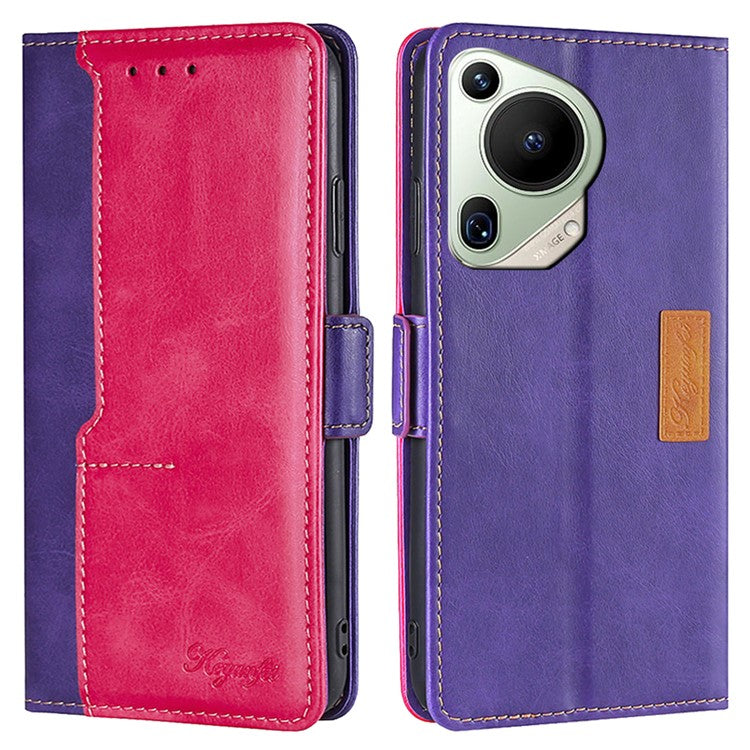 For Huawei Pura 70 Ultra Dual Color Splicing Case Leather Wallet Phone Cover - Rose+Purple