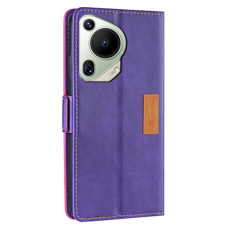 For Huawei Pura 70 Ultra Dual Color Splicing Case Leather Wallet Phone Cover - Rose+Purple