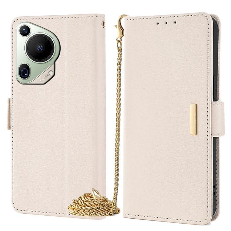 For Huawei Pura 70 Ultra Case Card Slots PU Leather Phone Cover with Straps - White