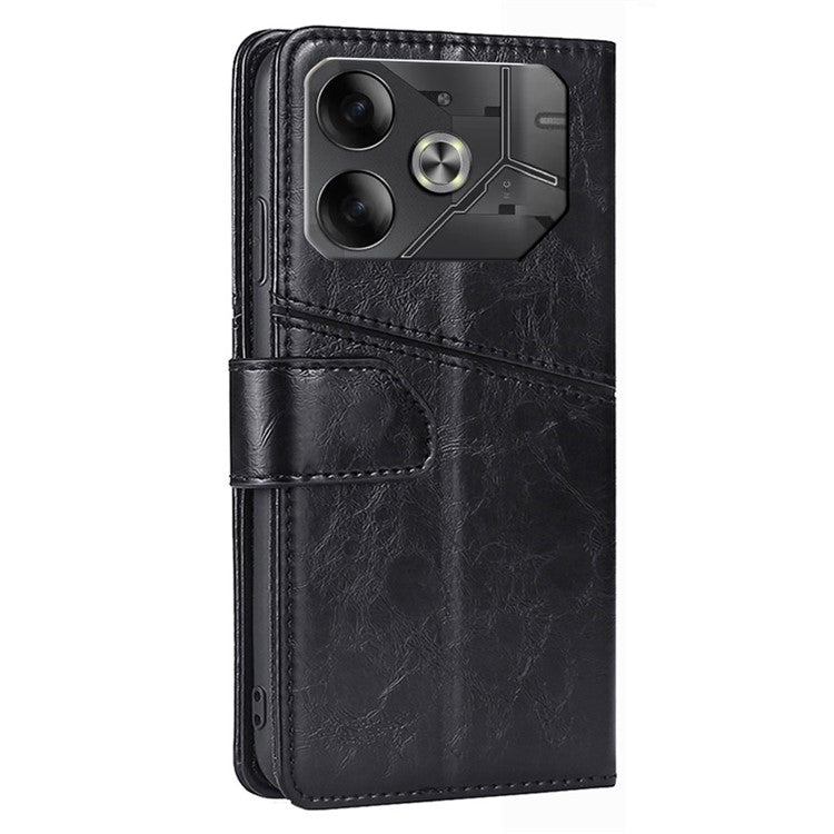 For TECNO Pova 6 5G Wallet Case Geometric Splicing Leather Stand Phone Cover - Black