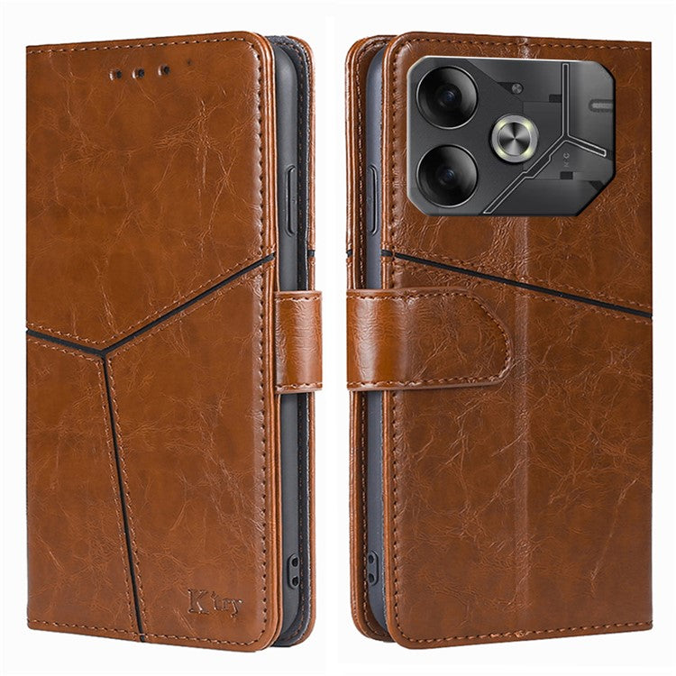 For TECNO Pova 6 5G Wallet Case Geometric Splicing Leather Stand Phone Cover - Light Brown
