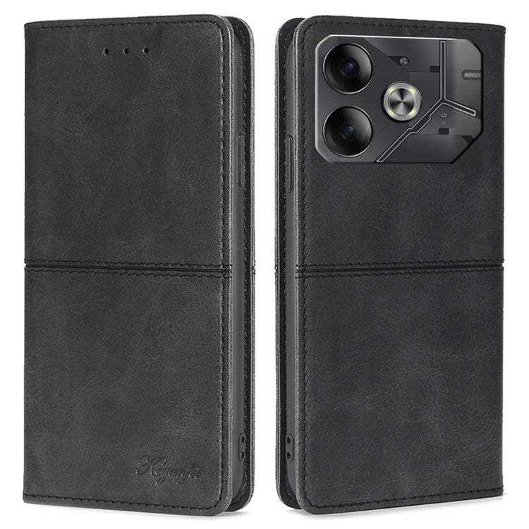 For TECNO Pova 6 5G Case Shock Absorbing PU Leather Stand Phone Cover with Card Slots - Black