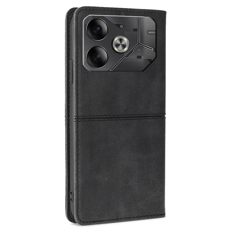 For TECNO Pova 6 5G Case Shock Absorbing PU Leather Stand Phone Cover with Card Slots - Black