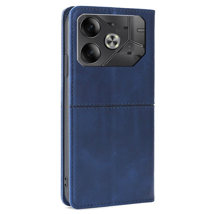 For TECNO Pova 6 5G Case Shock Absorbing PU Leather Stand Phone Cover with Card Slots - Blue