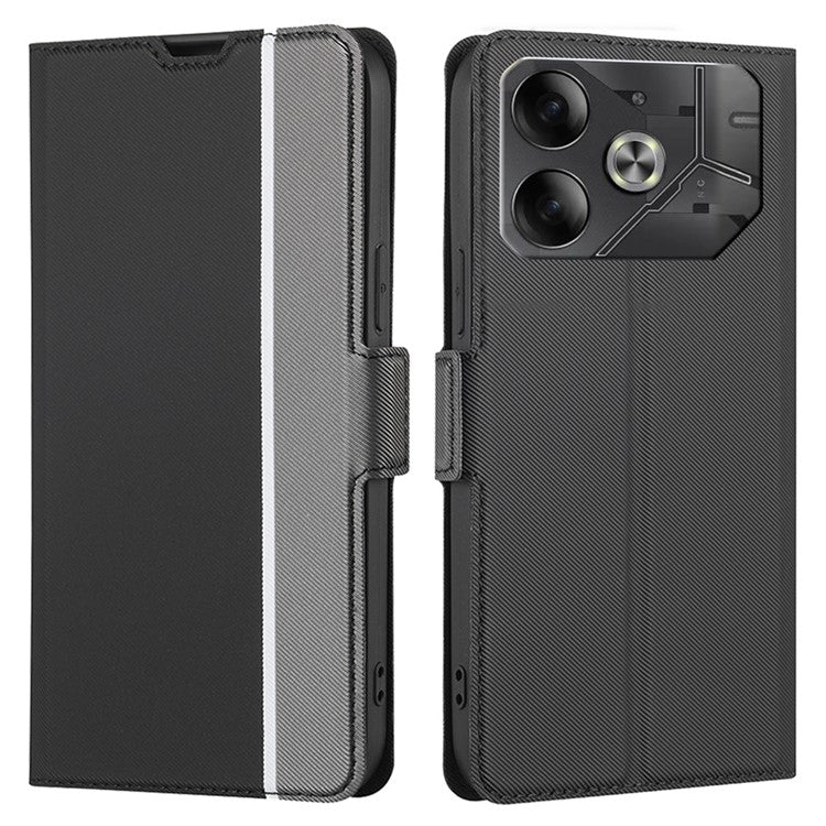 For TECNO Pova 6 5G Bump Proof Case Card Holder Twill Texture Leather Phone Cover - Black