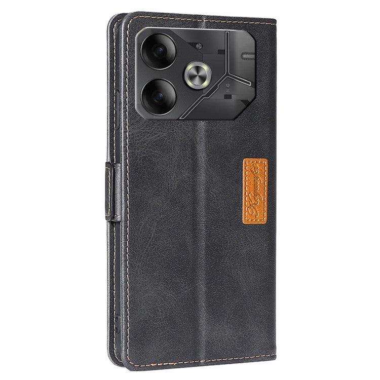 For TECNO Pova 6 5G Leather Wallet Dual Color Splicing Case Phone Cover - Black+Grey