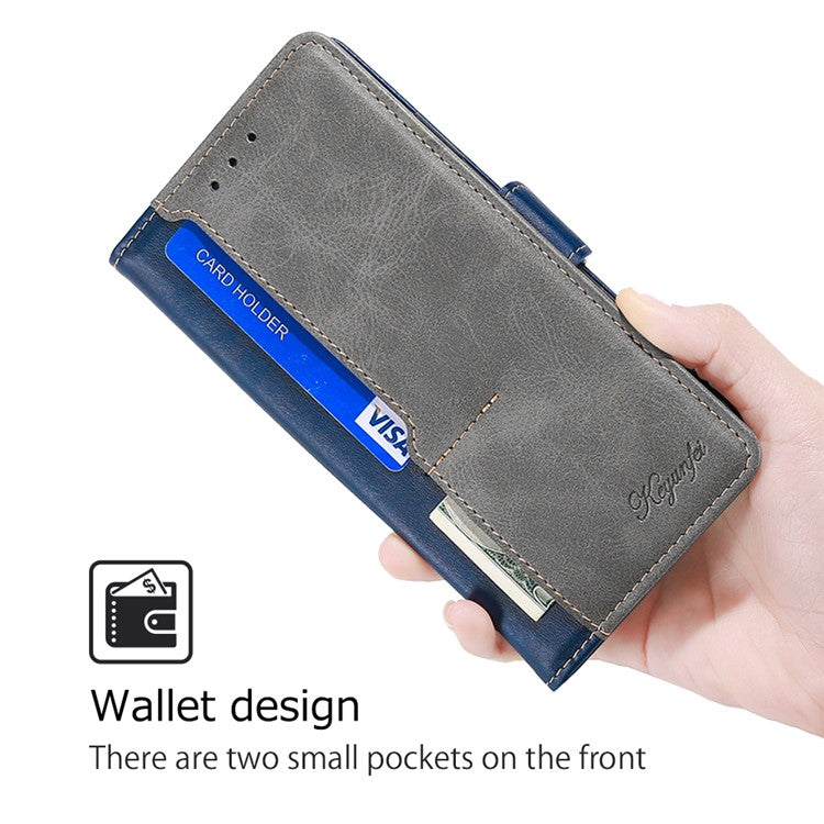 For TECNO Pova 6 5G Leather Wallet Dual Color Splicing Case Phone Cover - Blue+Grey