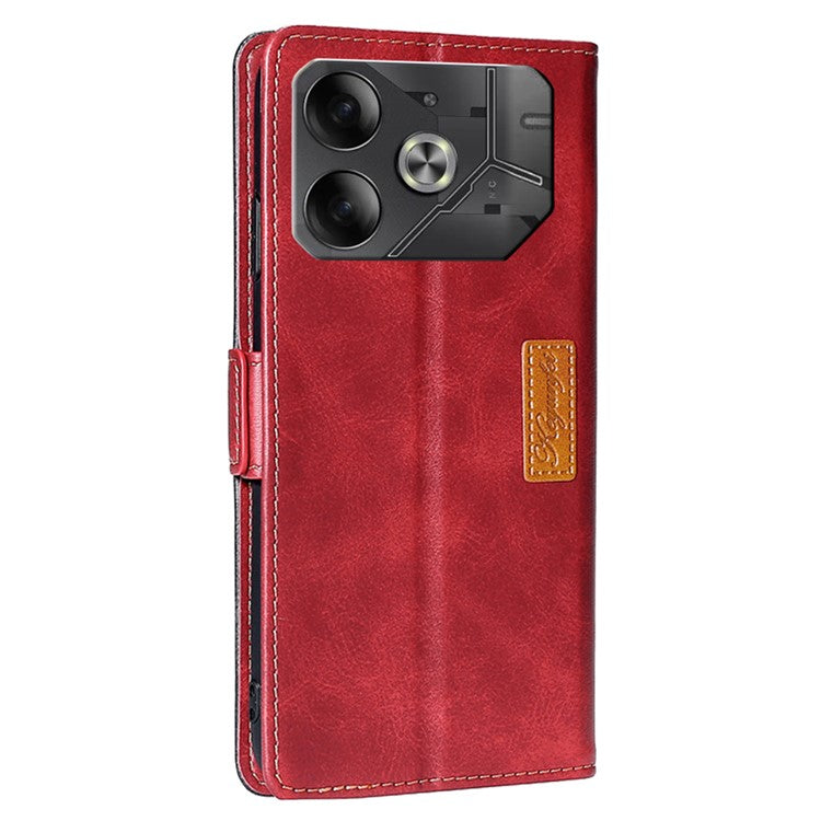 For TECNO Pova 6 5G Leather Wallet Dual Color Splicing Case Phone Cover - Black+Red