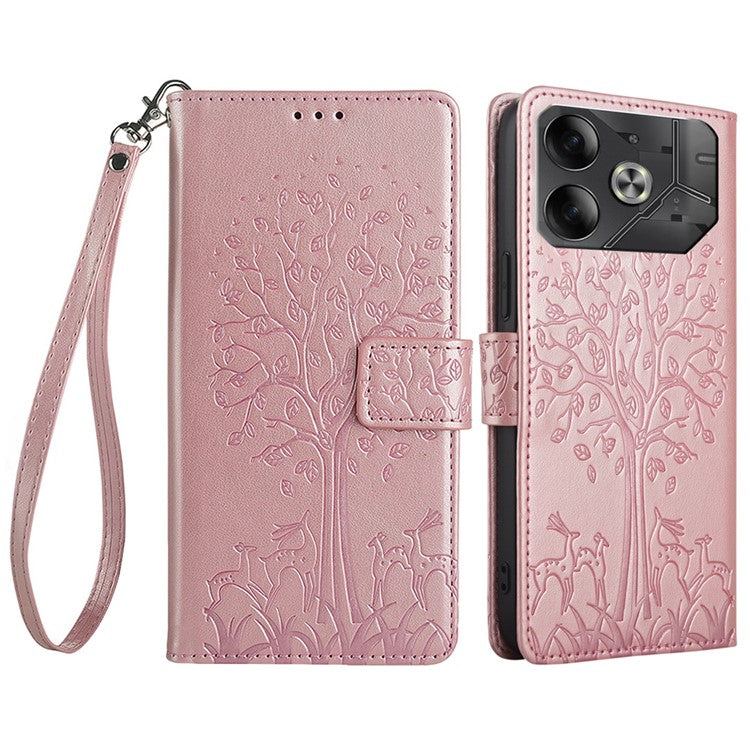 For TECNO Pova 6 5G Magnetic Phone Case Wallet Leather Flower Cover Wholesale Supplier - Rose Gold