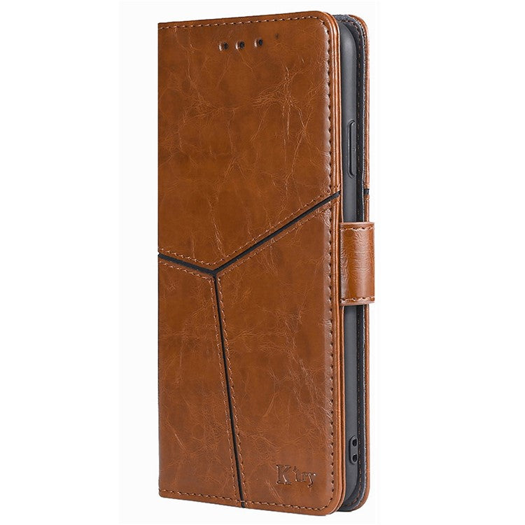For Huawei Pura 70 Leather Case Geometric Splicing Phone Cover with Wallet Card Slots - Light Brown