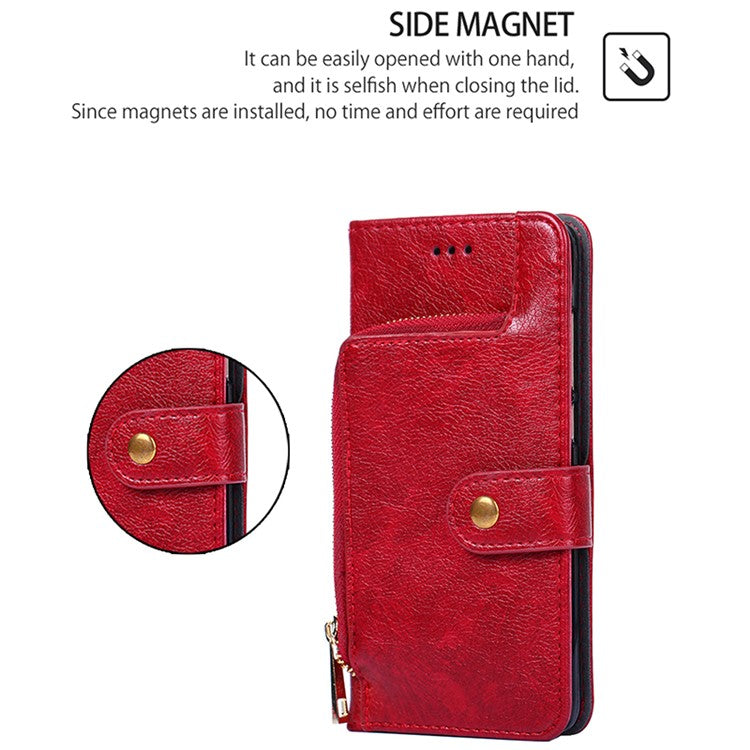 For Huawei Pura 70 Case Zipper Pocket Magnetic Clasp Leather Cell Phone Cover - Red