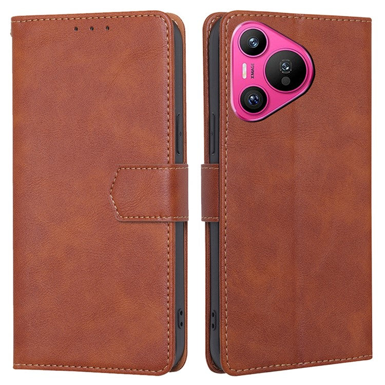 For Huawei Pura 70 Case Magnetic Leather RFID Blocking Wallet Phone Cover - Brown