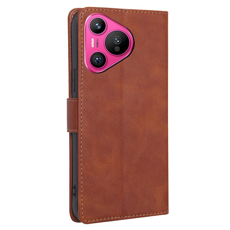 For Huawei Pura 70 Case Magnetic Leather RFID Blocking Wallet Phone Cover - Brown
