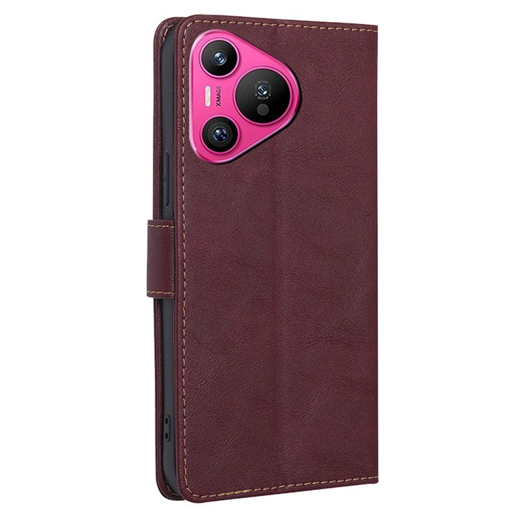 For Huawei Pura 70 Case Magnetic Leather RFID Blocking Wallet Phone Cover - Wine Red