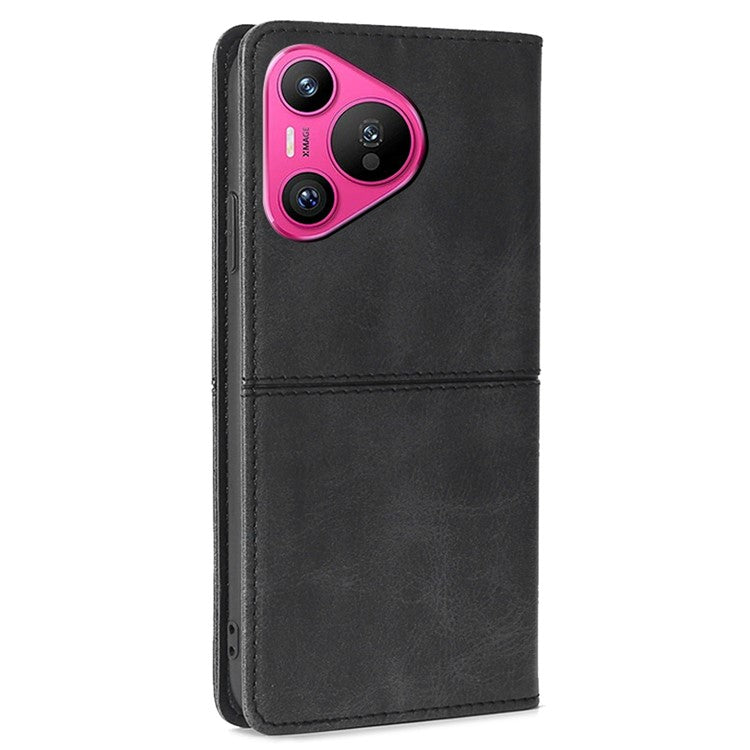 For Huawei Pura 70 Case PU Leather Magnetic Closure Drop Resistance Phone Cover - Black