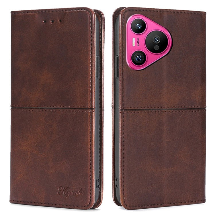 For Huawei Pura 70 Case PU Leather Magnetic Closure Drop Resistance Phone Cover - Dark Brown