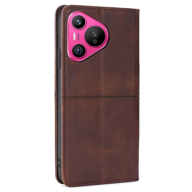 For Huawei Pura 70 Case PU Leather Magnetic Closure Drop Resistance Phone Cover - Dark Brown