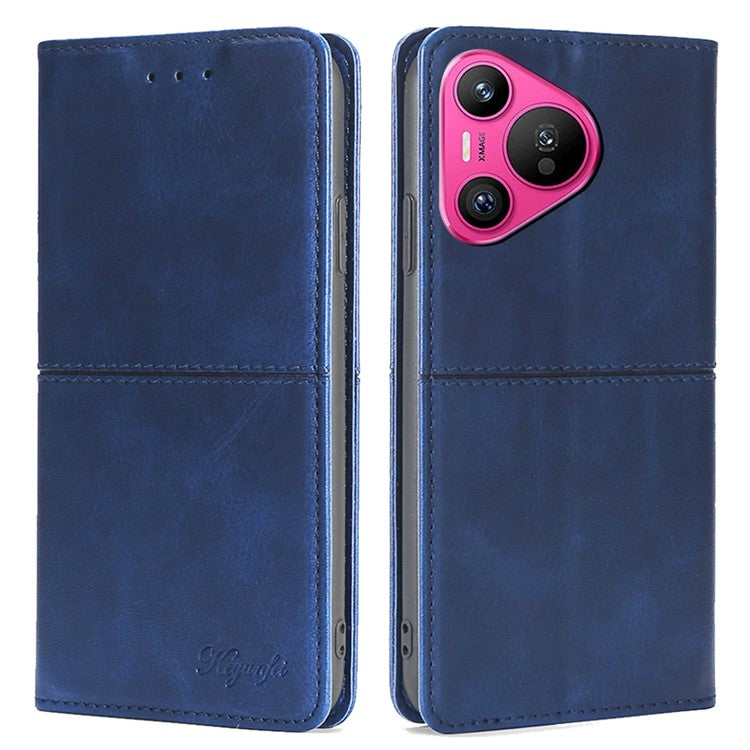 For Huawei Pura 70 Case PU Leather Magnetic Closure Drop Resistance Phone Cover - Blue